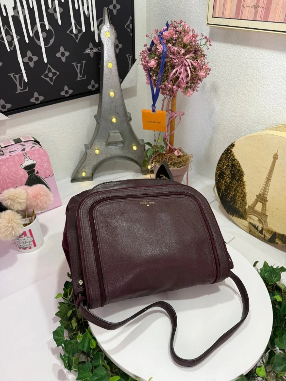 KATE SPADE RICH DARK BURGUNDY SUEDE LEATHER LARGE TASSEL BAG!
